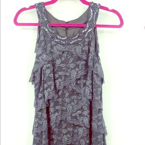 Marina Gray Lace Layering Sequin Cocktail Dress 16